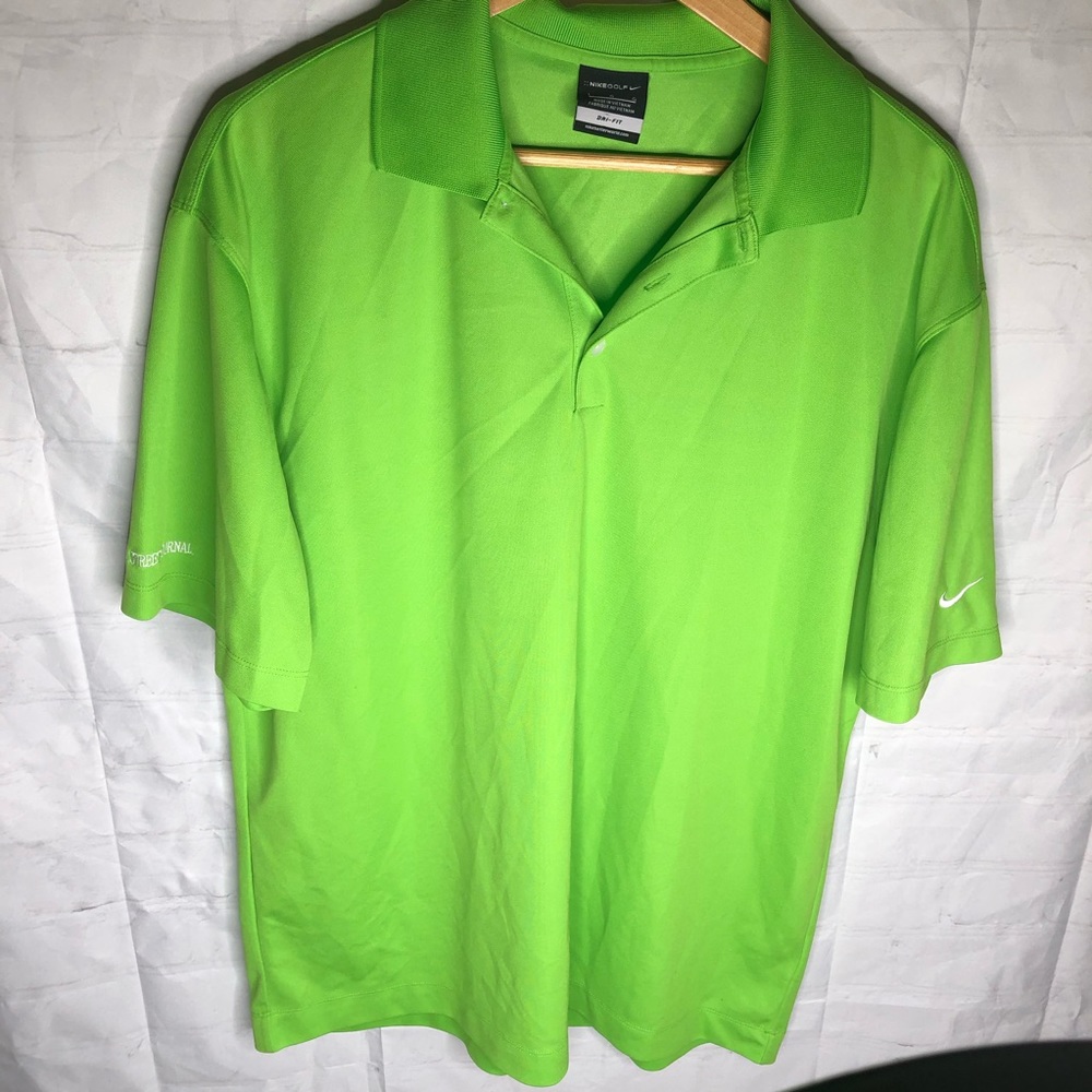 Nike Golf Mens Size Large Green Dri-Fit Polo Shirt Short Sleeve Wallstreet Logo